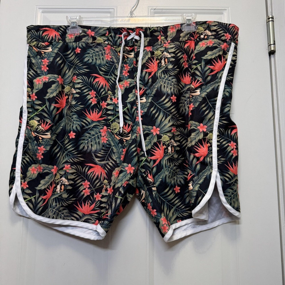 Star Wars Mens Swim Trunks 3XL Black Tropical Yoda Floral Board Shorts Beachwear
